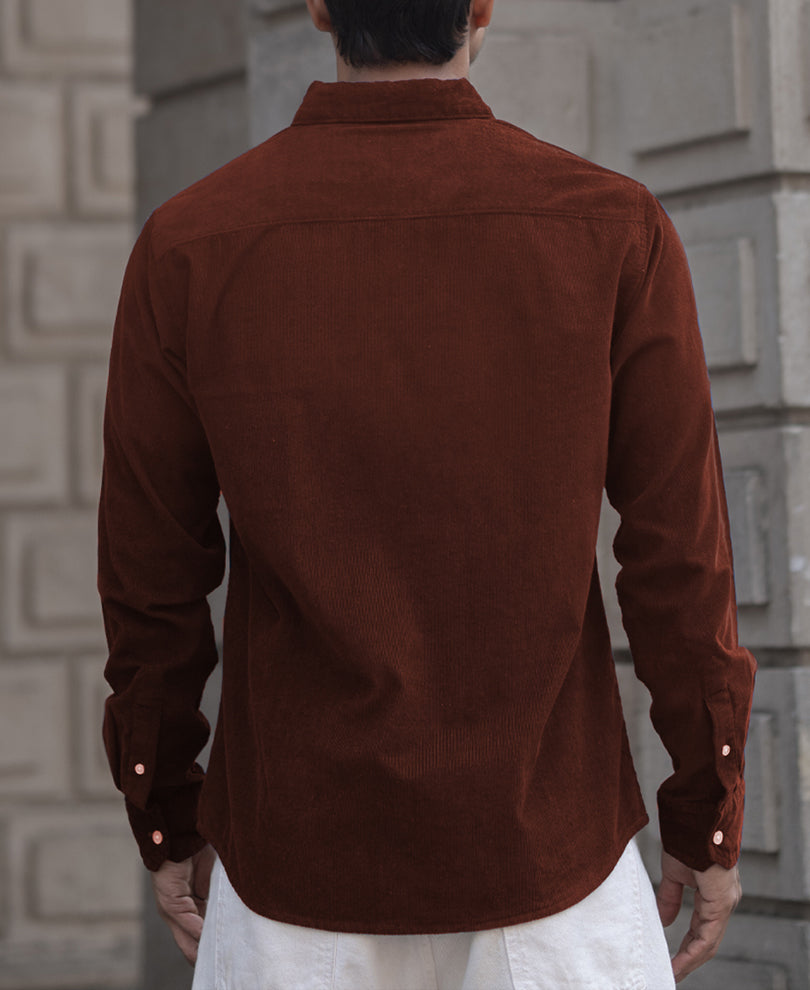 Brown Corduroy Regular Fit Full Sleeves Shirt.