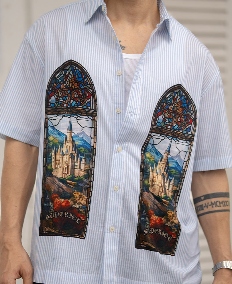 Blue Stripe Printed Shirt 100% Cotton