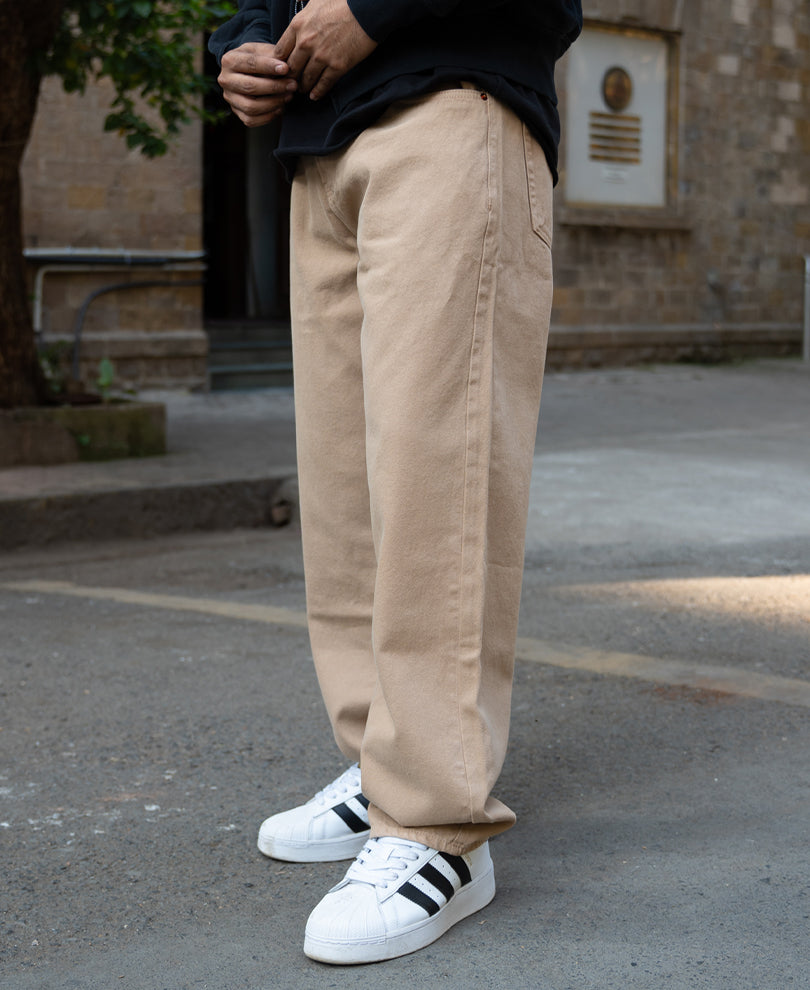Beige Baggy Fit Jeans.
