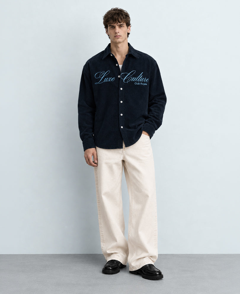 Navy Printed Corduroy Shirt