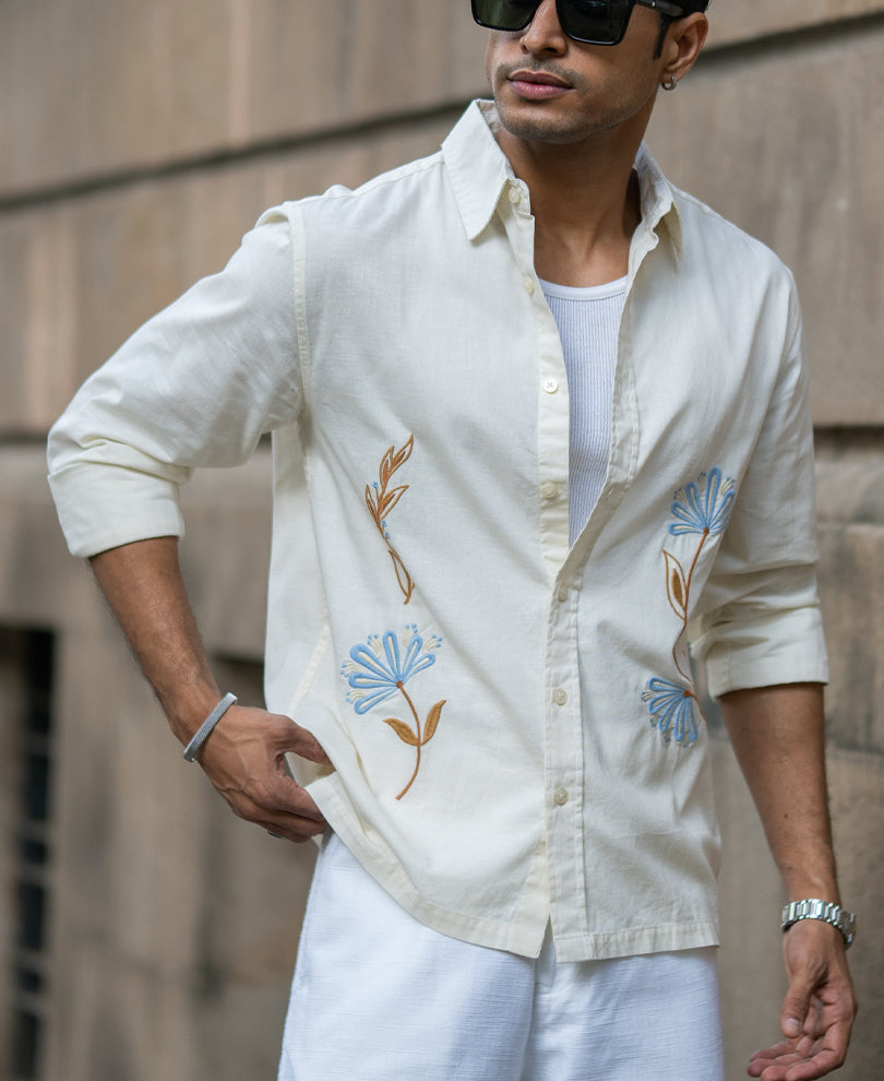 Cream Embroidered Lightweight Shirt.