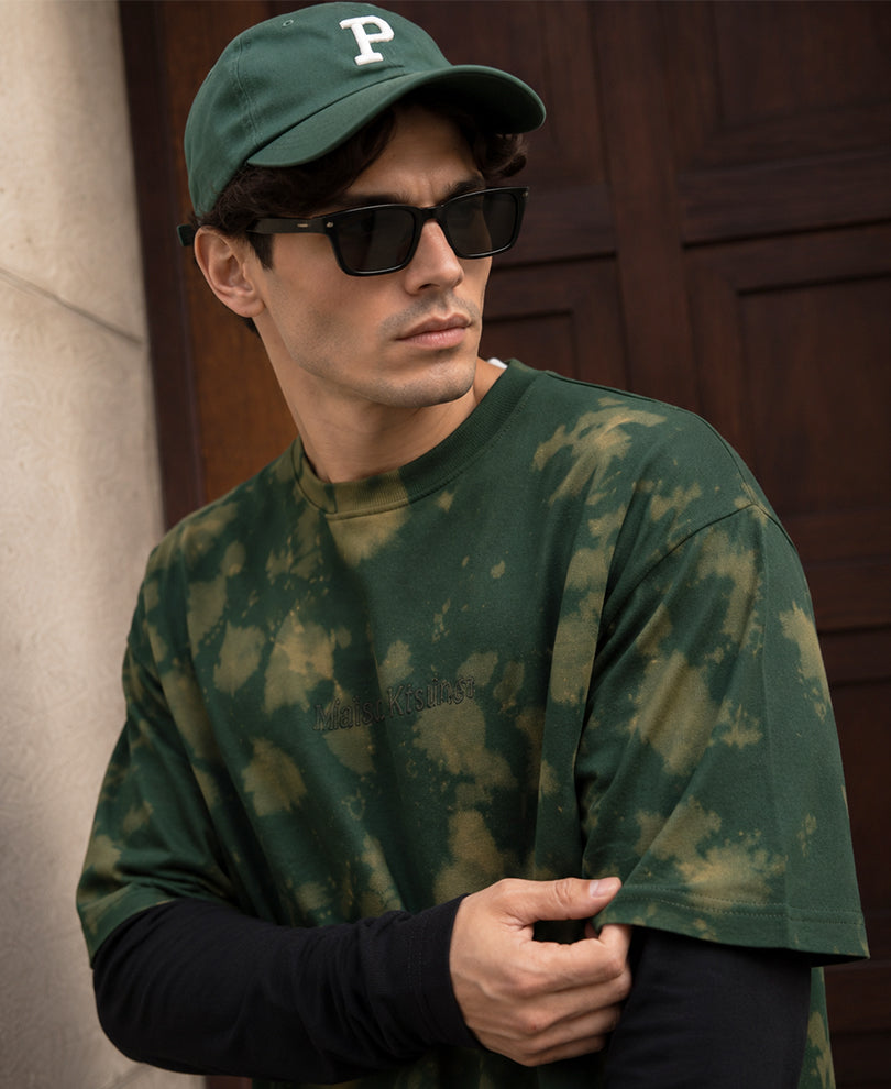 Olive Tie-Dye Print Doctor Sleeve T-Shirt 100% Cotton