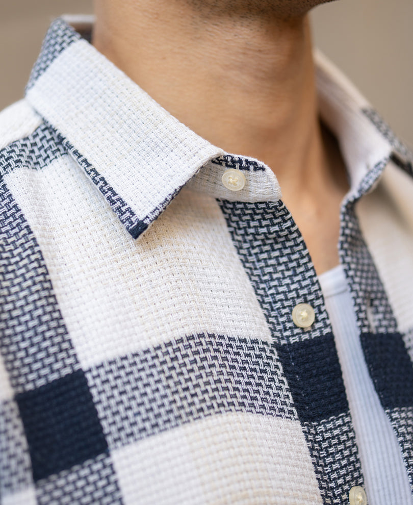 Navy Structure Checked Shirt.