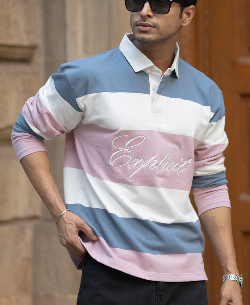 Multicolour Stripe Embroidered T-Shirt.
