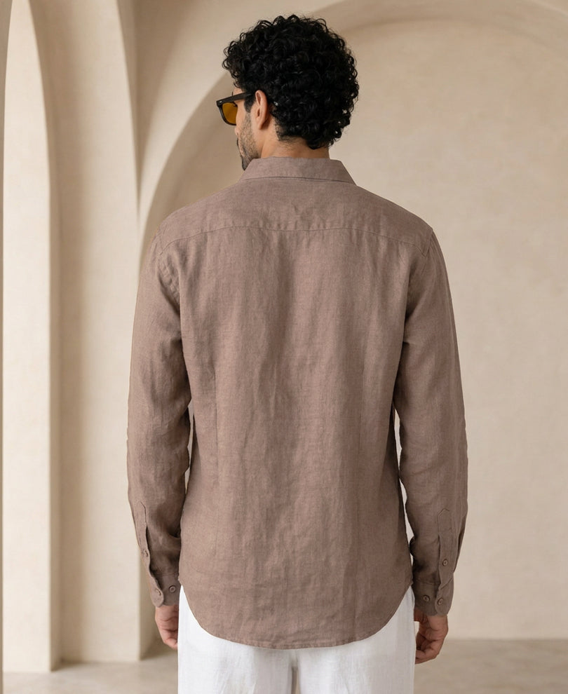Brown 100% Linen Shirt