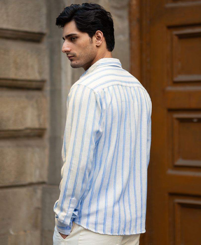 Natural & Blue Broad Stripe Shirt.