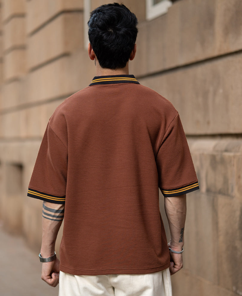Tan Brown Embroidered T-Shirt