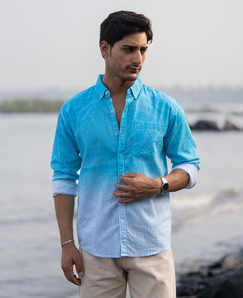 Blue Sprayed Stripe Shirt.