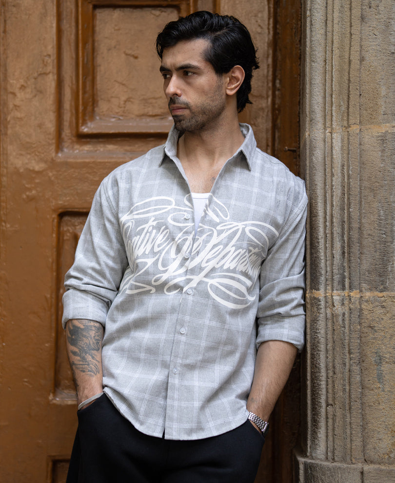 Grey Printed Checks Shirt
