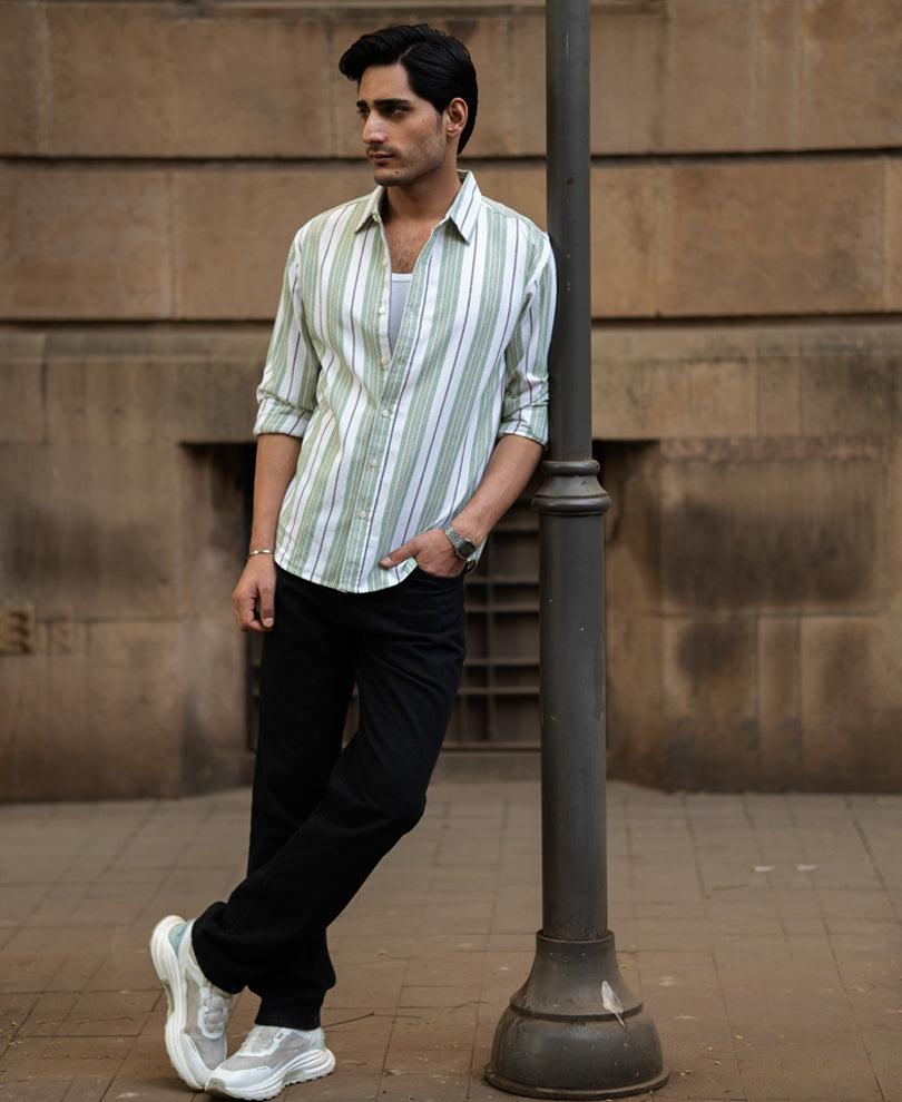 Green Strucured Stripe Shirt.