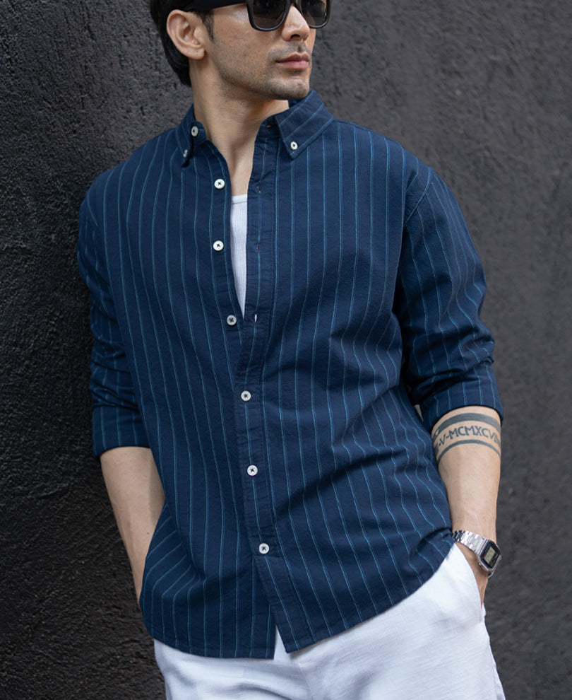 Navy Oxford Stripe Shirt.