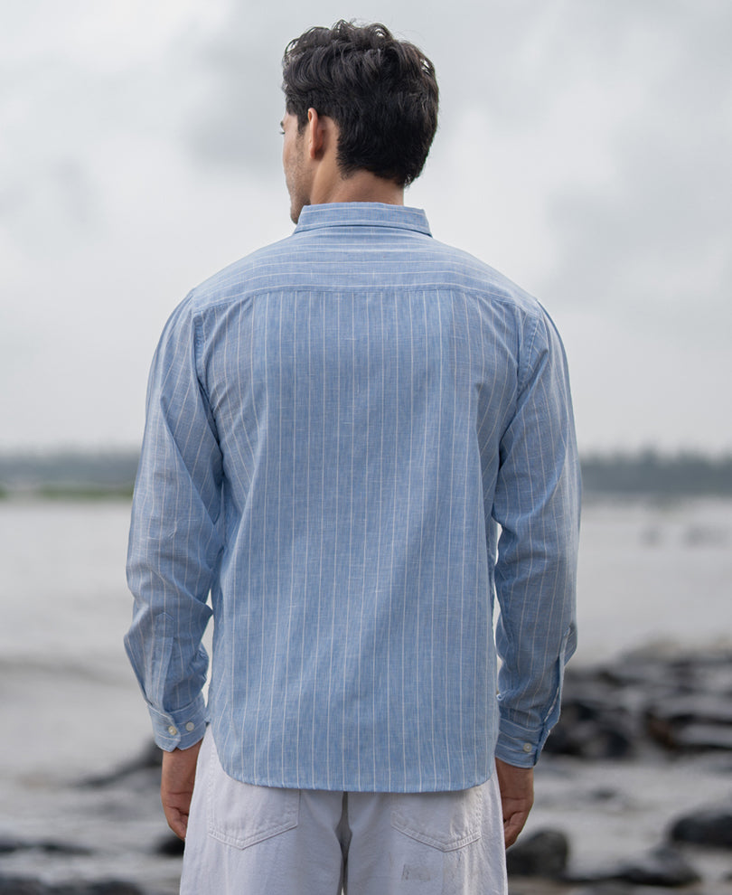 Dark Blue Cotton Stripe Shirt.