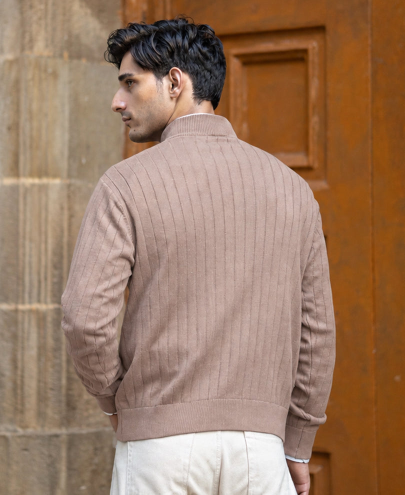 Beige High Neck Cotton Sweater 100% Cotton