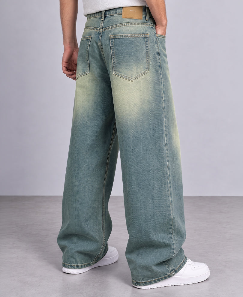 Tinted Blue Washed Baggy Denim Jeans