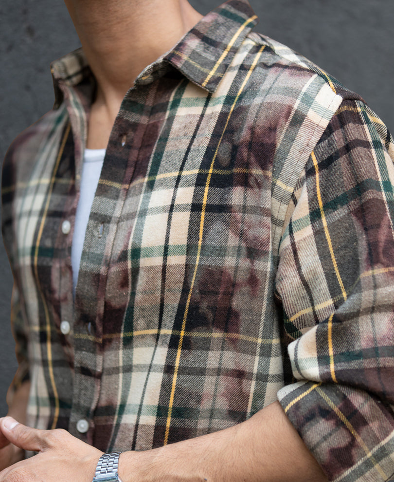 Dark Brown Washed Checks Shirt.