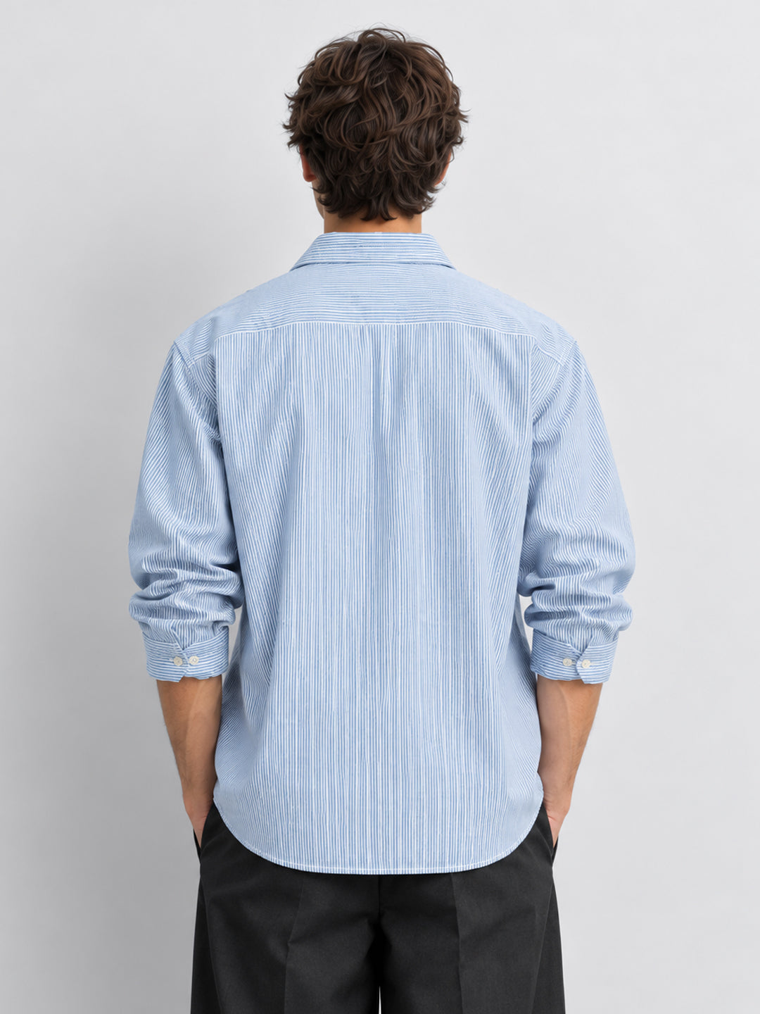 Blue Kolam Print Stripe Shirt
