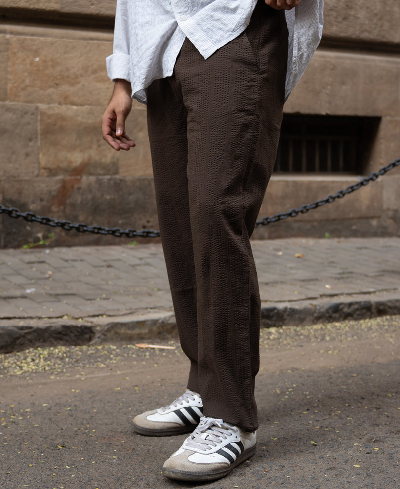 Brown Seersucker Cotton Pant.