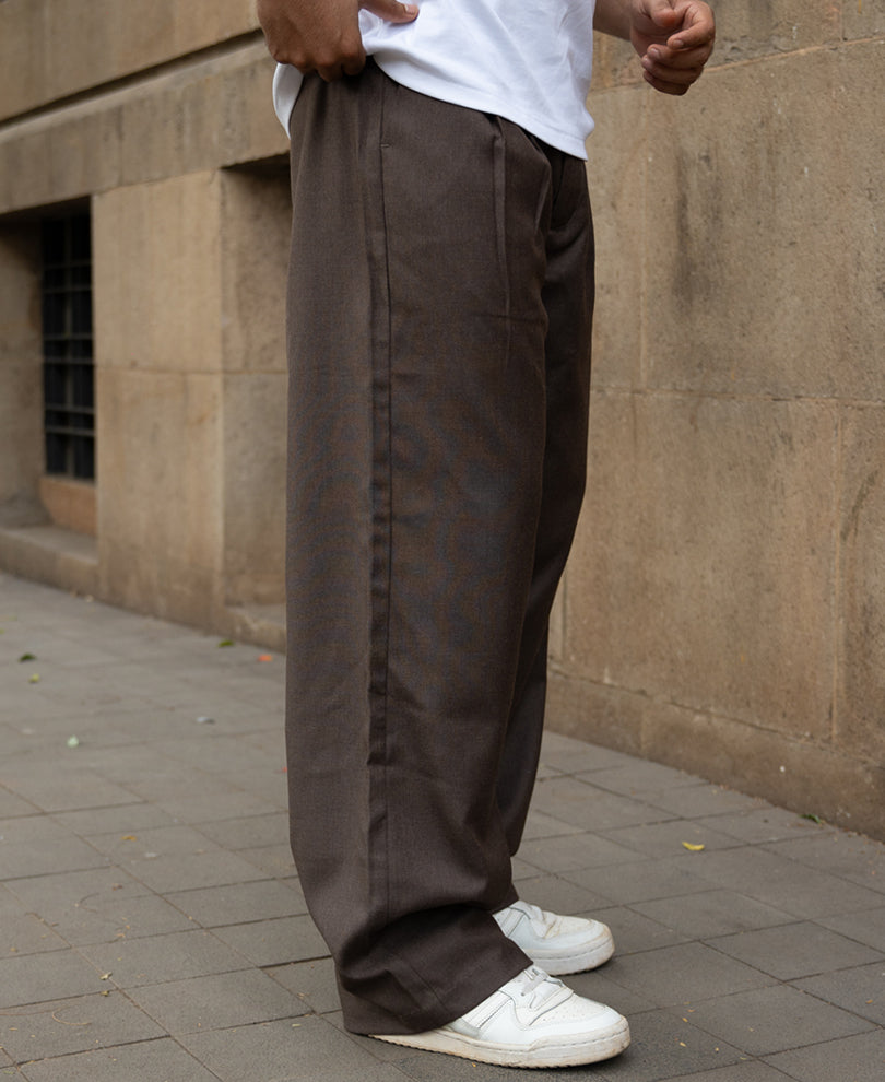 Brown Pleated Baggy Trousers