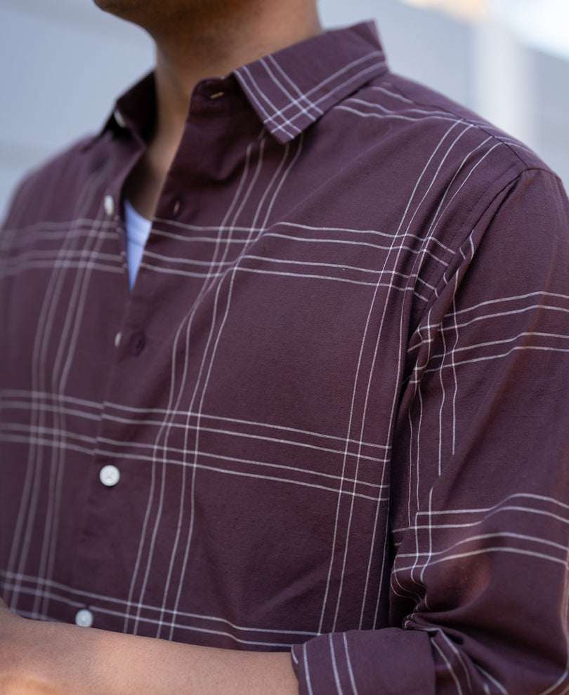 Brown Linen Blend Checks Shirt.
