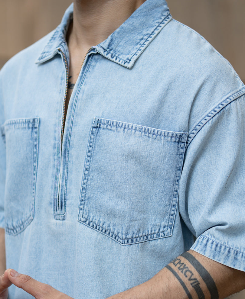 Washed Blue Boxy Fit Kurta Shirt.