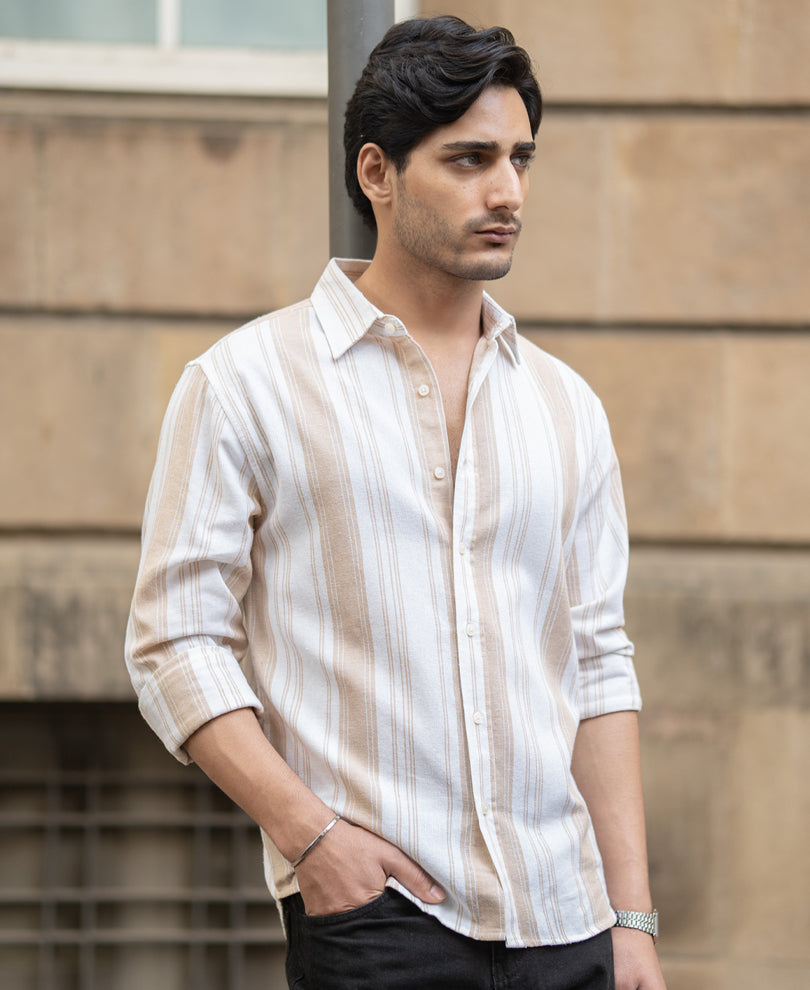 Beige Structure Stripe Shirt.