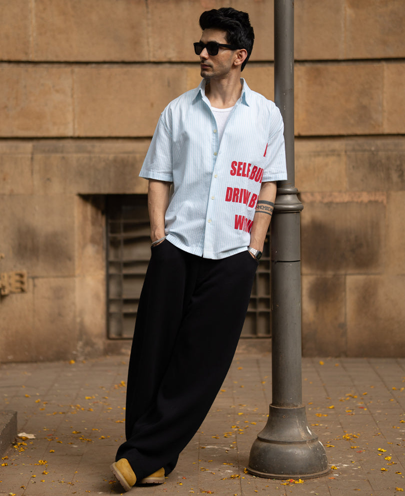 Blue Printed Stripe Shirt 100% Cotton