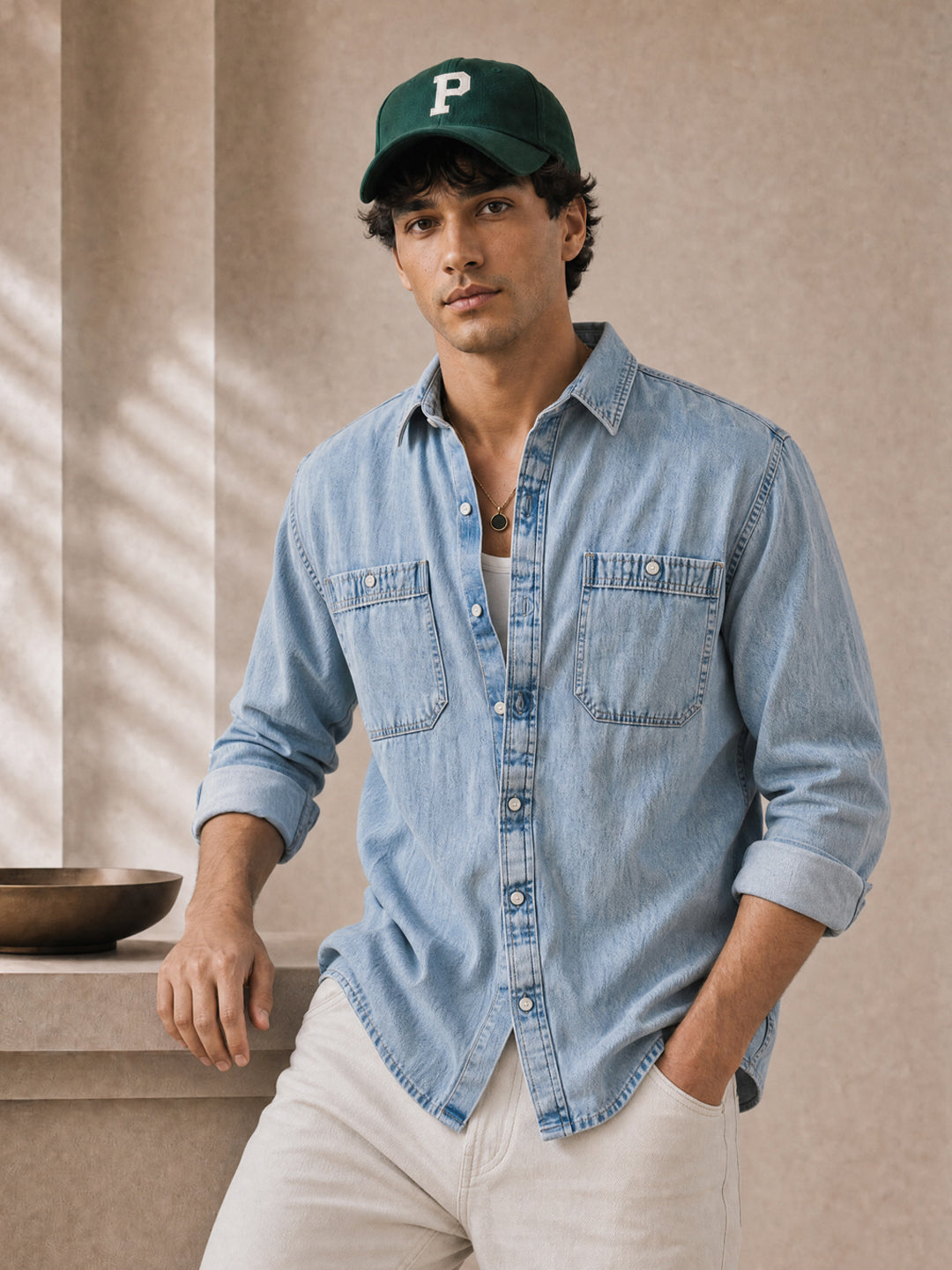 Blue Double Pocket Denim Shirt