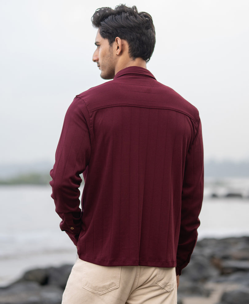 Wine Striped Knitted Shirt.