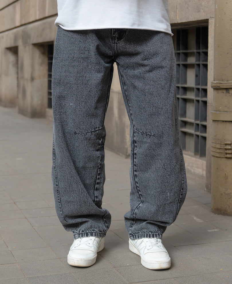 Charcoal Panelled Barrel Fit Jeans
