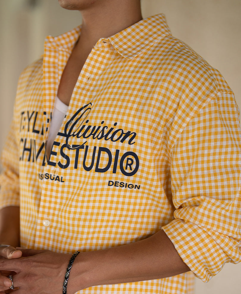 Yellow Printed Checks Shirt 100% Cotton