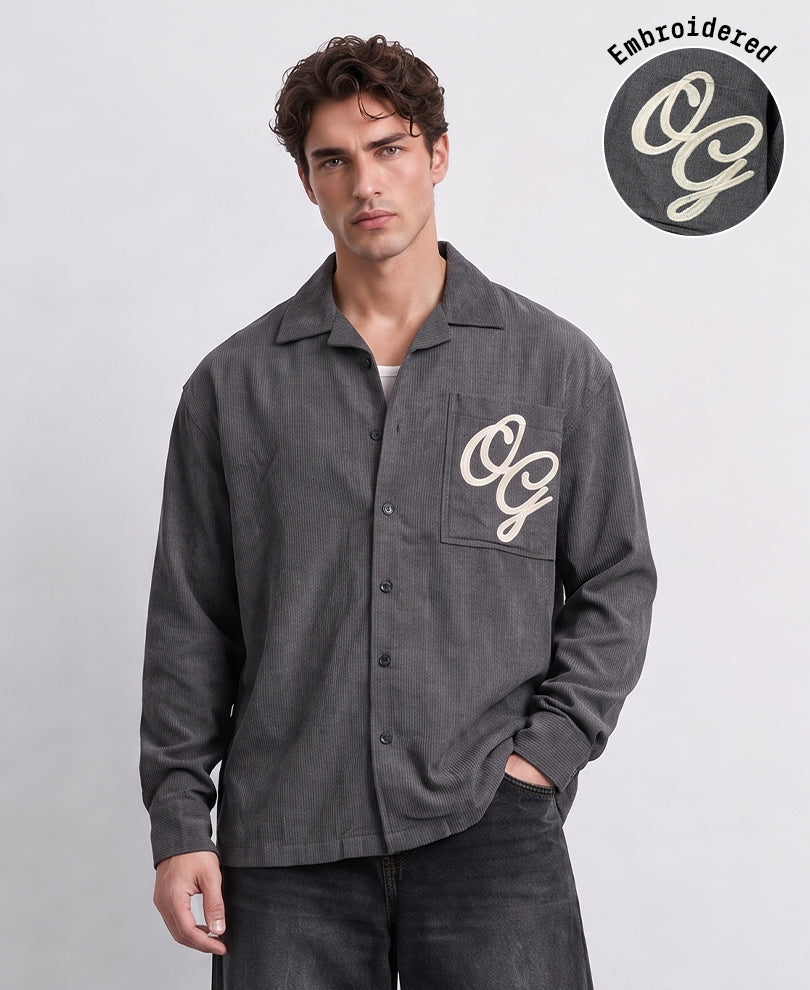 Dark Grey Structured Embroidered Shirt