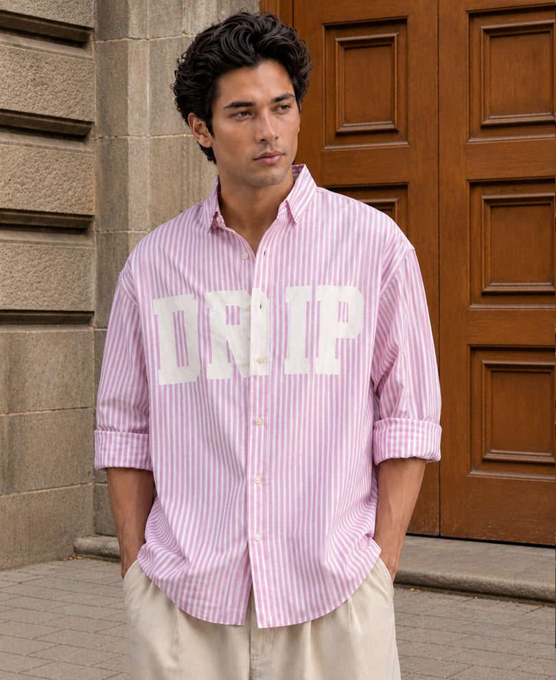 Pink Stripe Printed Shirt 100% Cotton