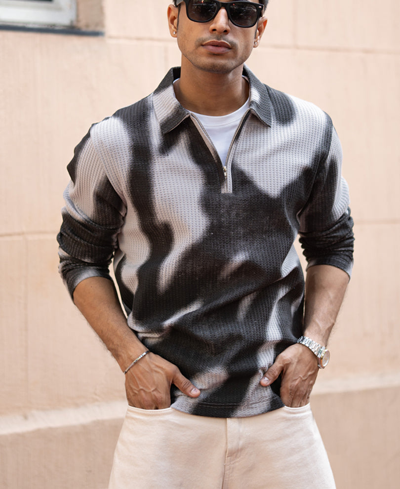 Grey Printed Structure T-Shirt.