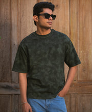 Dark Olive Washed Embroidered T-Shirt 100% Cotton
