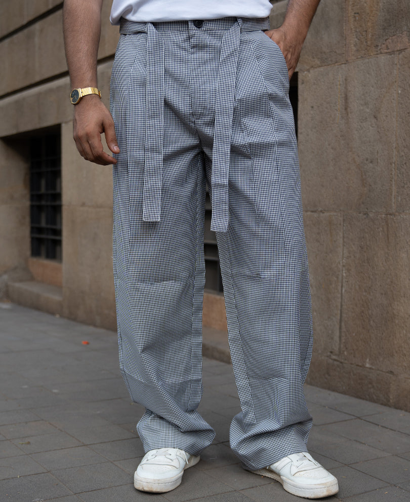 Black And White Micro Checks Trousers