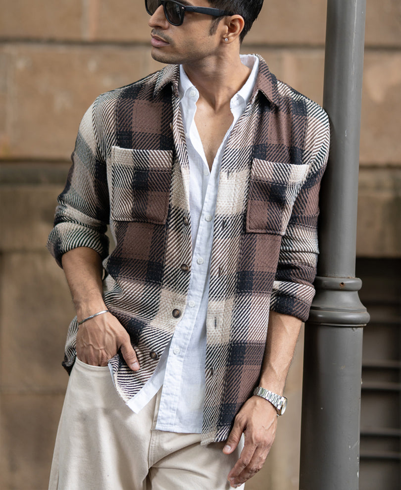 Brown Twill Check Shirt.