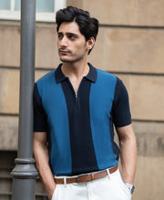 Dark Blue Stripe Knit T-Shirt.