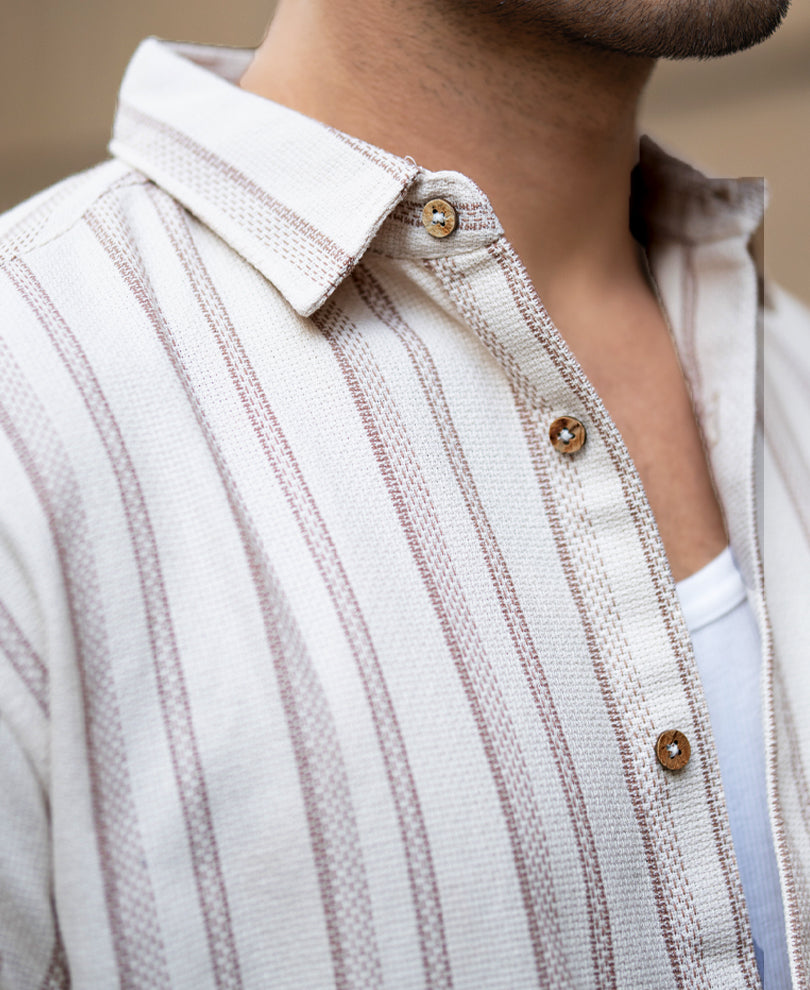 Cream Structured Stripe Shirt.