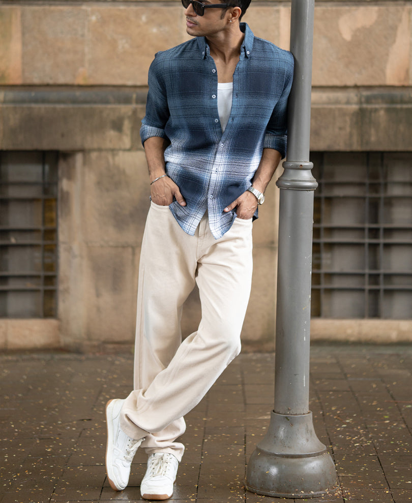 Navy Ombre Checks Shirt.