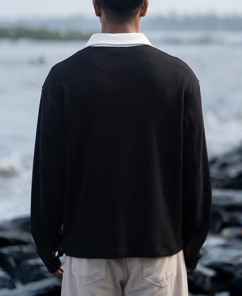 Black Embroidery Contrast T-Shirt.