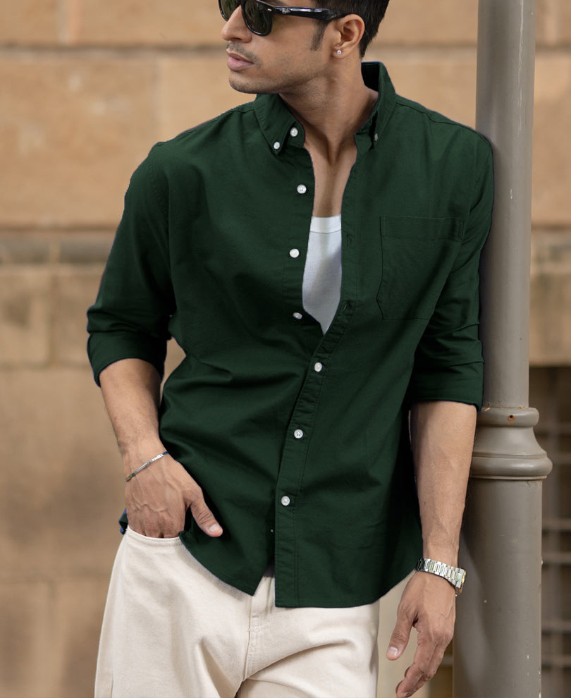 Emerald Green Cotton Oxford Shirt.