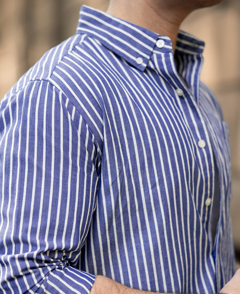 Dark Blue Lightweight Stripe Shirt.