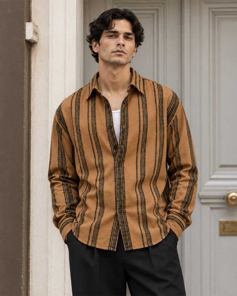 Light Brown Striped Corduroy Shirt