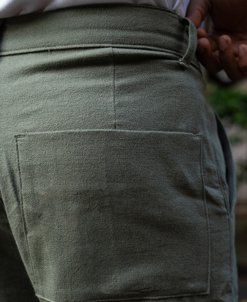 Olive Structured Linen Blend Trouser.
