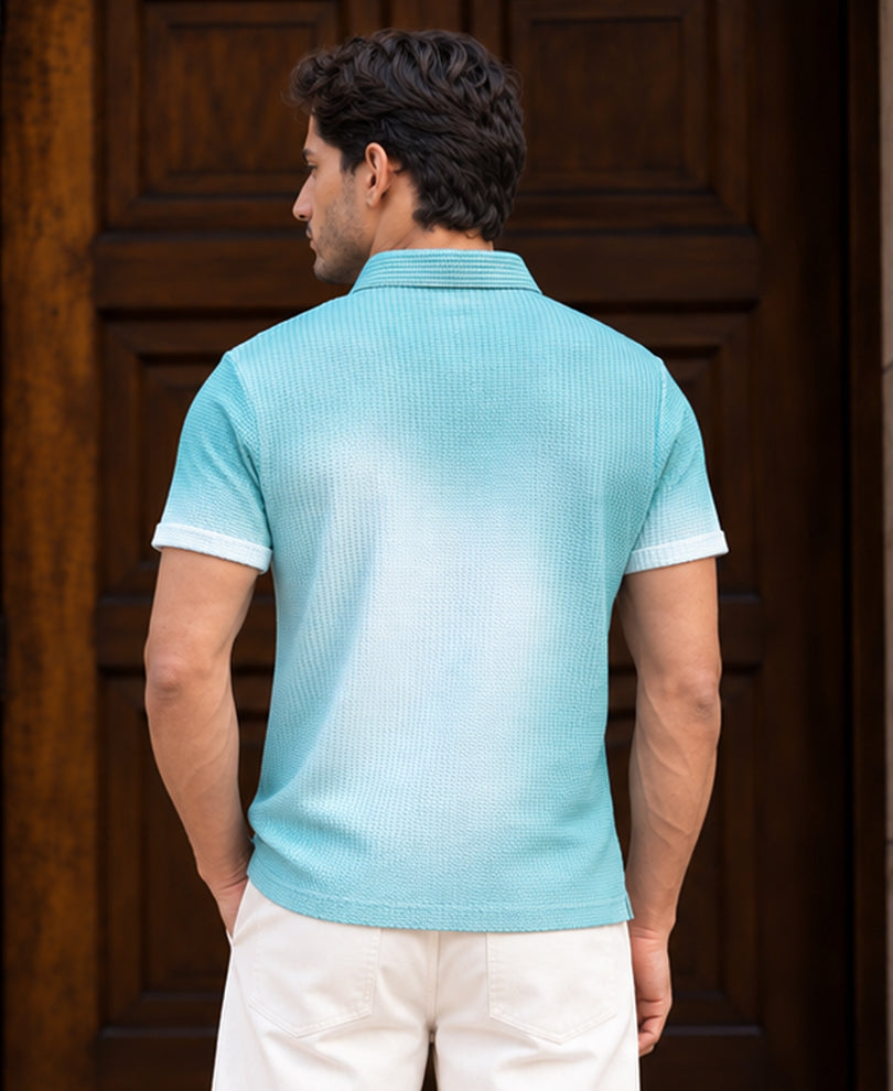 Aqua Blue Sprayed Polo T-Shirt
