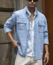 Blue Washed Denim Double Pocket Shirt.