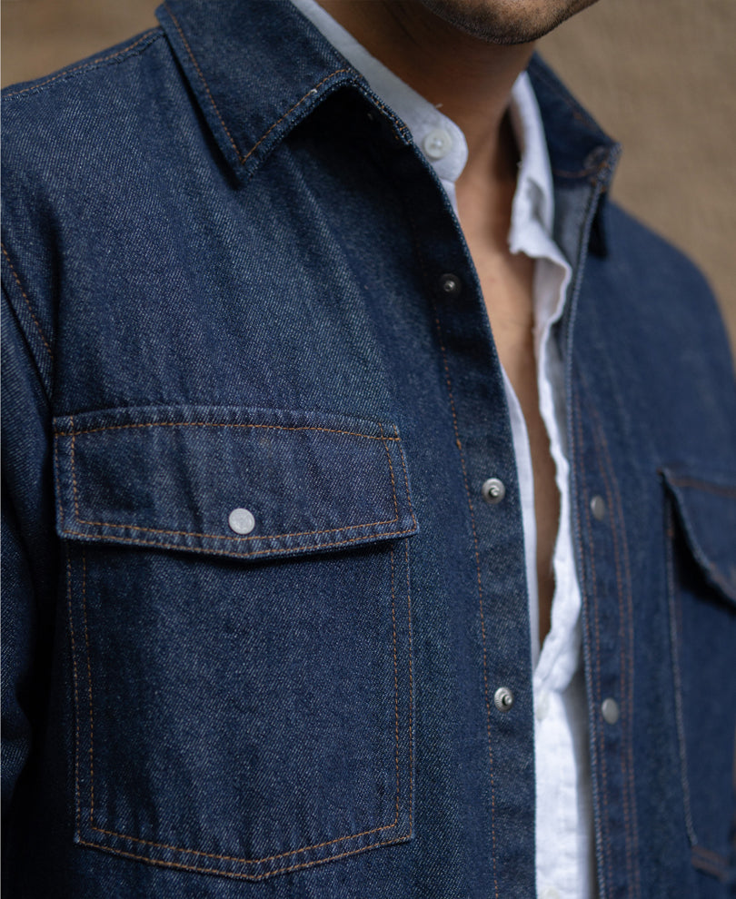 Indigo Denim Overshirt With Pockets.