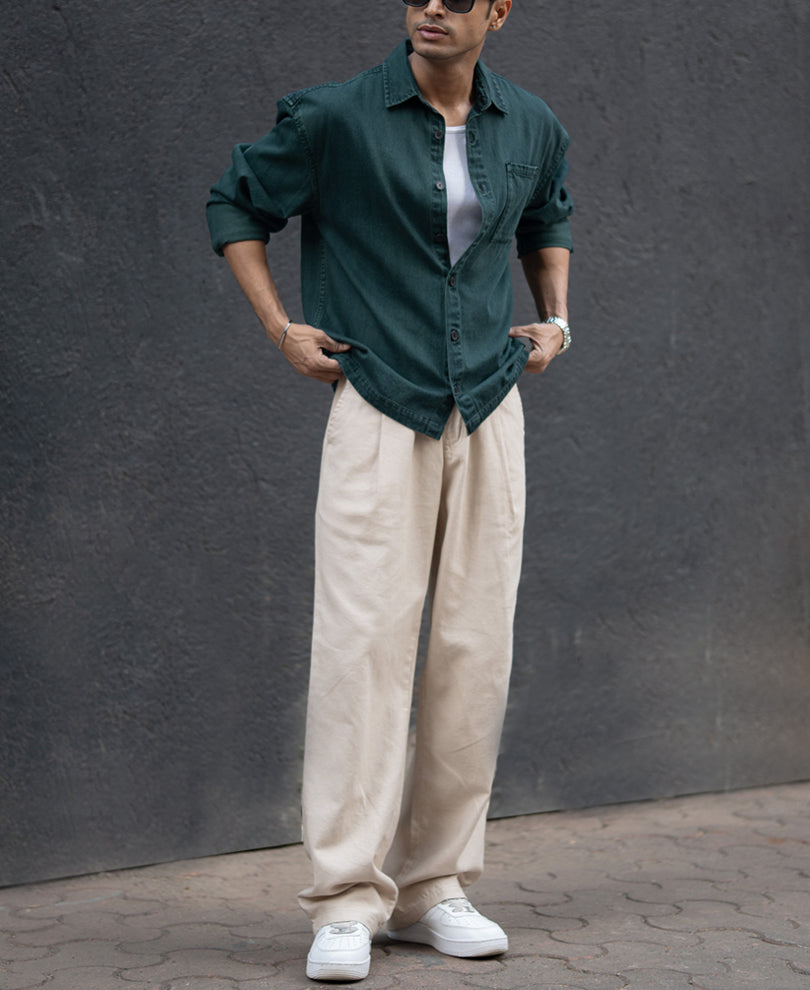Dark Green Over Dyed Denim Shirt.