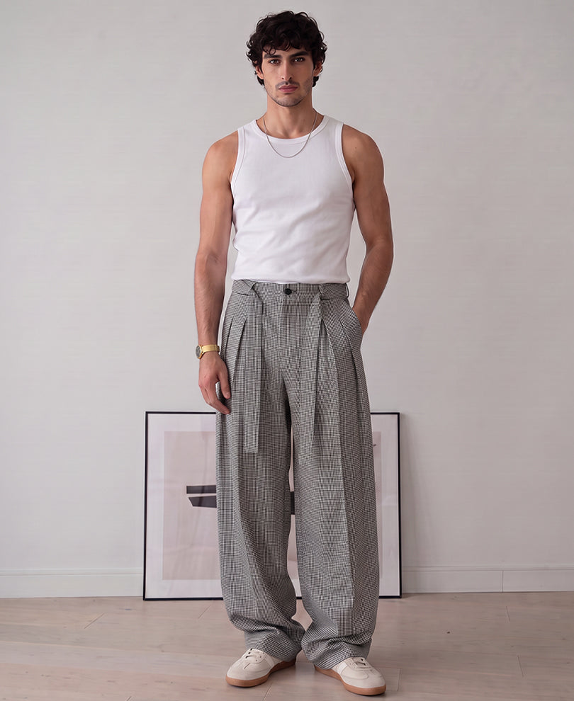 Black And White Micro Checks Trousers