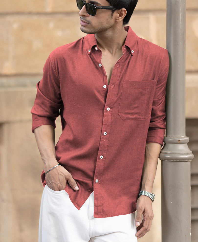 Brick Linen Blend Shirt.